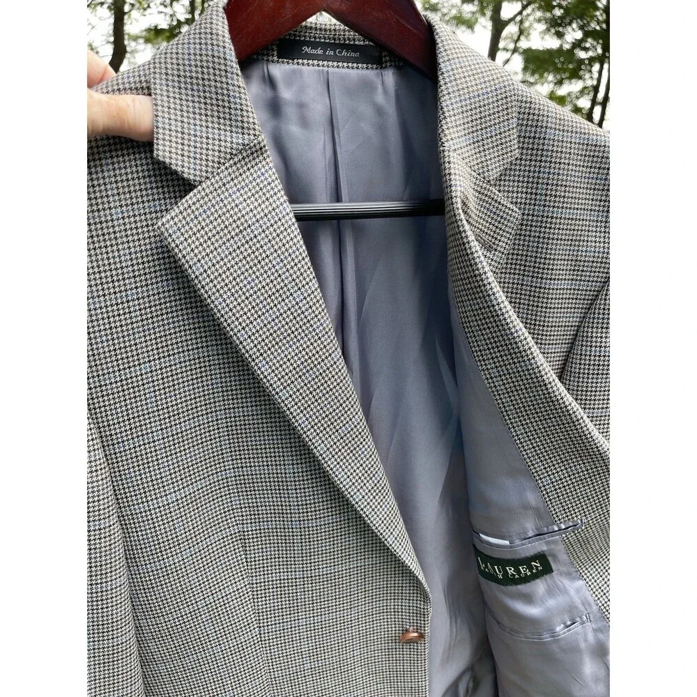 Lauren Ralph Lauren Houndstooth Blazer Sport Coat Jacket 2 Button Men 38R